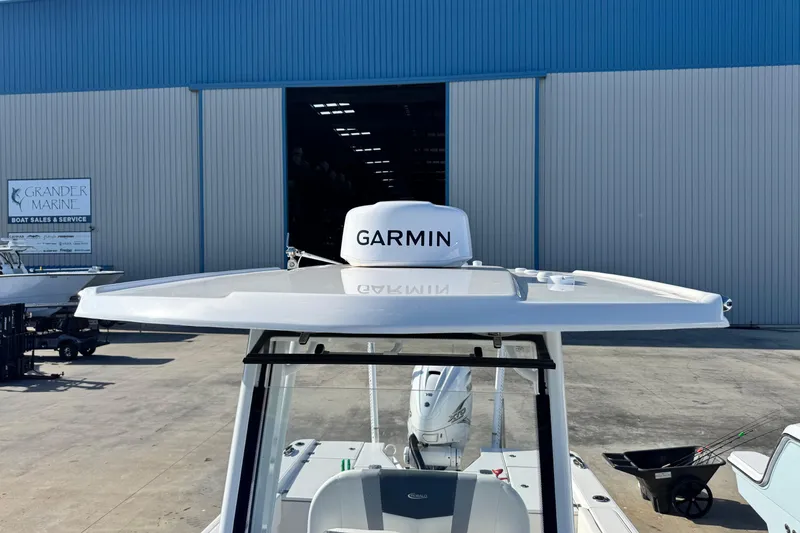 Slide: The Image of 2023 Robalo 266 Cayman boat with Garmin equipment at Grander Marine dealership. - 13