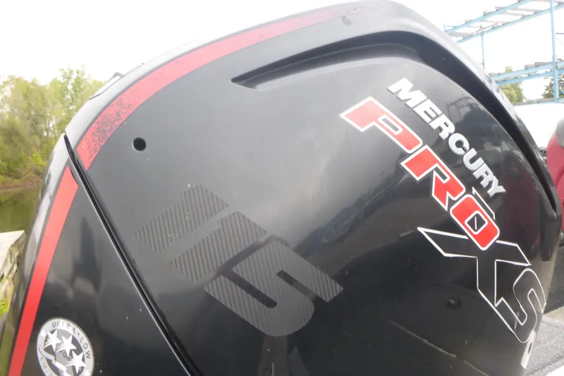 Slide: The Image of Mercury Pro XS engine on 2020 Ranger VS1682 WT boat, close-up view. - 15