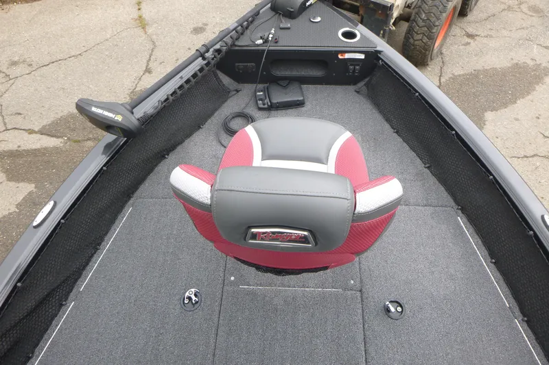 Slide: The Image of 2020 Ranger VS1682 WT boat interior with red and gray seating. - 7