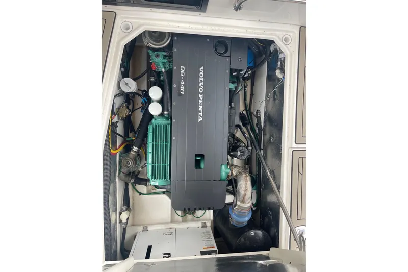 Slide: The Image of Engine compartment of 2022 Cutwater C-30 Sedan featuring Volvo Penta D6-440 engine. - 11