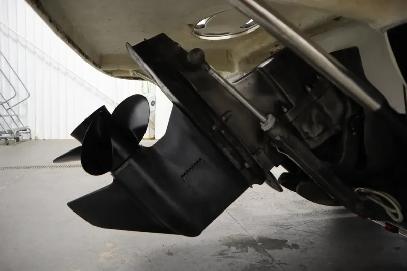 Slide: The Image of 2013 Bayliner 175 Bowrider boat propeller and stern drive close-up. - 38