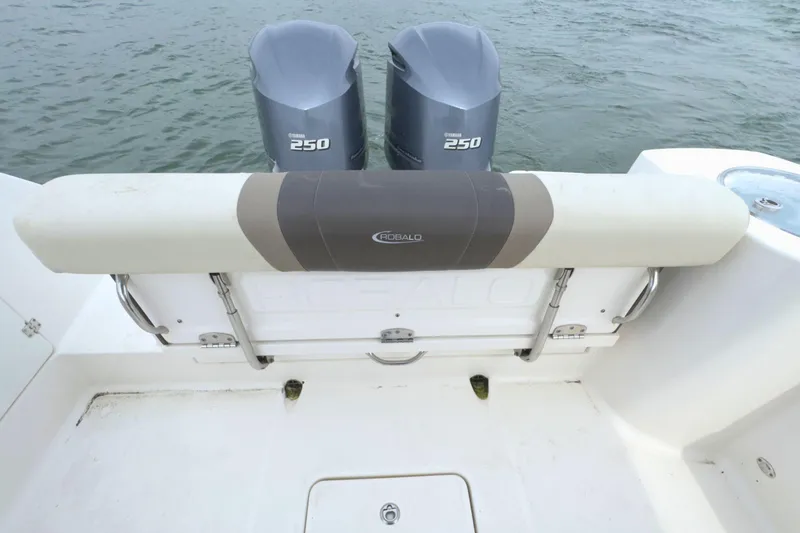 Slide: The Image of 2019 Robalo R272 Center Console boat with dual Yamaha 250 engines. - 9