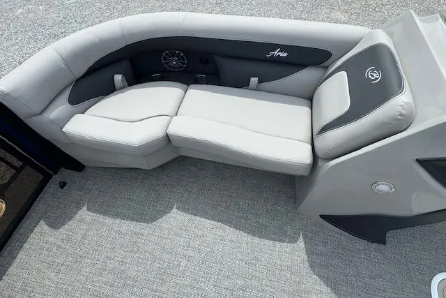 Slide: The Image of 2026 Barletta ARIA 22UC boat interior with luxurious gray seating and modern design. - 12
