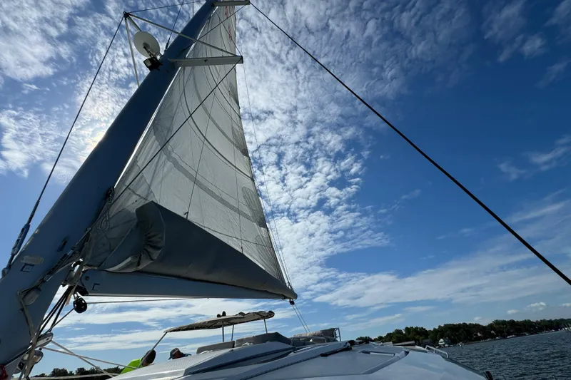 Slide: The Image of 2018 Fountaine Pajot Helia 44 Evolution sailing under clear blue skies. - 10