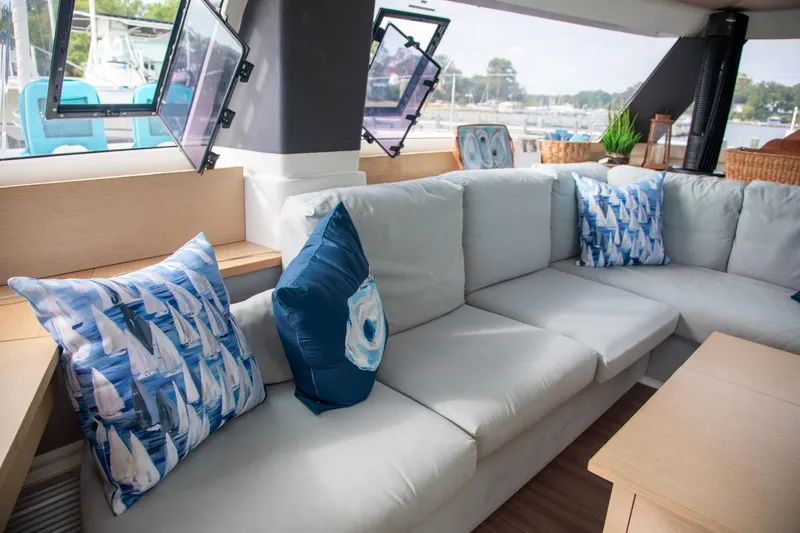 Slide: The Image of Luxurious interior of 2018 Fountaine Pajot Helia 44 Evolution catamaran with stylish cushions. - 44