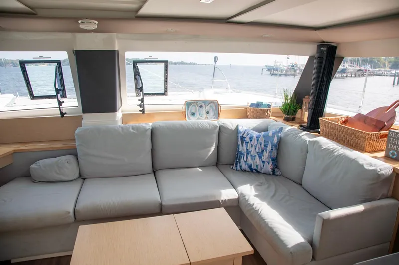 Slide: The Image of Luxurious interior of 2018 Fountaine Pajot Helia 44 Evolution catamaran with comfortable seating and ocean view. - 52