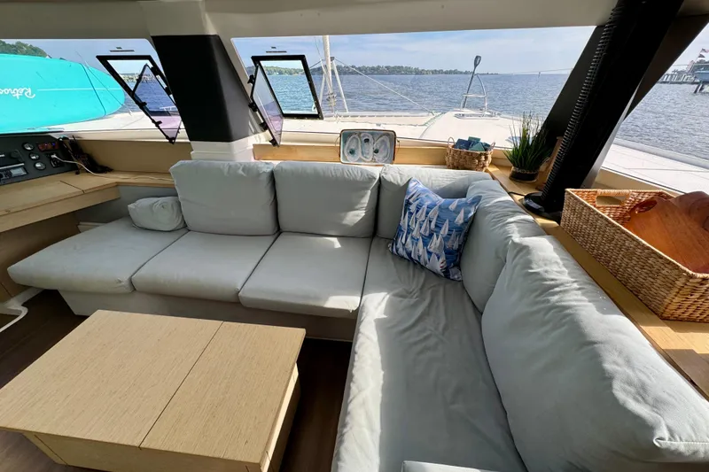Slide: The Image of Luxurious interior of 2018 Fountaine Pajot Helia 44 Evolution catamaran with comfortable seating and scenic views. - 58