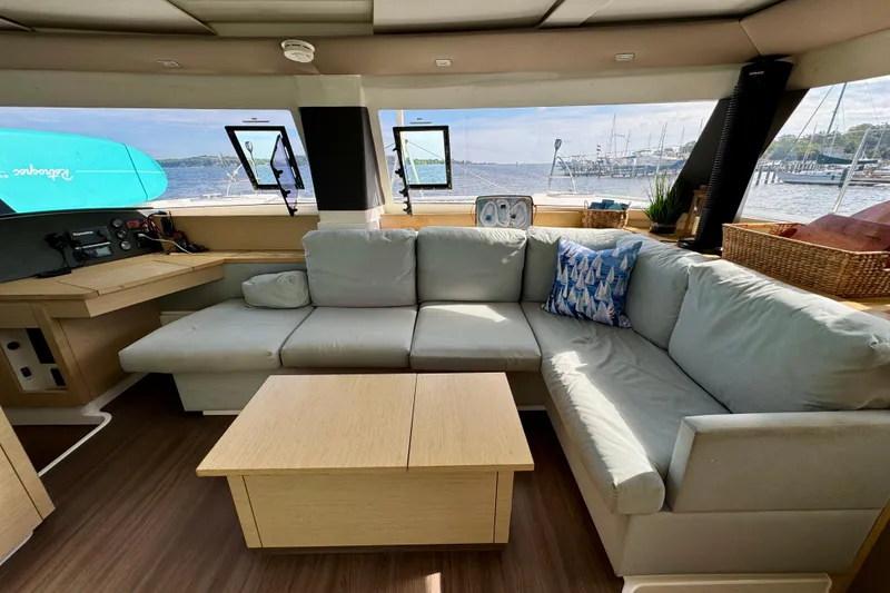 Slide: The Image of Luxurious interior of 2018 Fountaine Pajot Helia 44 Evolution catamaran with comfortable seating and scenic view. - 61