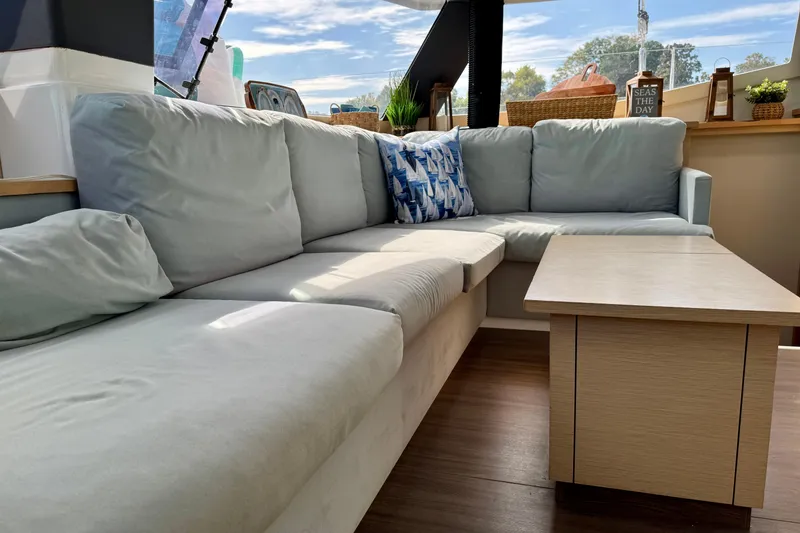 Slide: The Image of Luxurious interior of 2018 Fountaine Pajot Helia 44 Evolution catamaran with cozy seating area. - 64