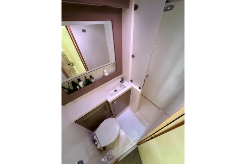 Slide: The Image of Bathroom interior of 2018 Fountaine Pajot Helia 44 Evolution yacht, featuring modern fixtures. - 86