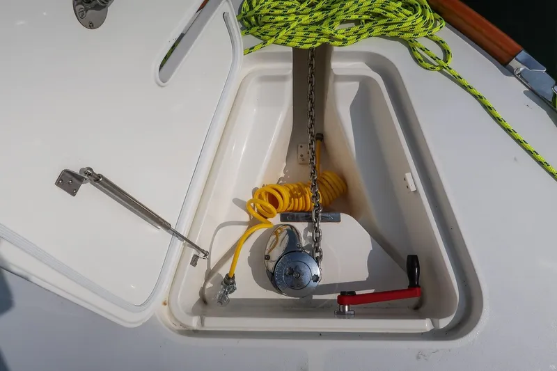 Slide: The Image of Anchor locker of 2015 Hinckley Picnic Boat 37 MKIII with chain and rope. - 26