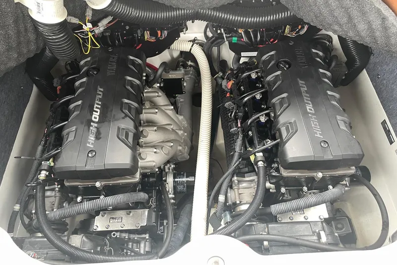 Slide: The Image of 2017 Yamaha 242 boat engines, high output, dual setup, detailed view. - 16