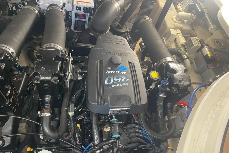 Slide: The Image of Engine compartment of a 2007 Sea Ray 320 Sundancer with MerCruiser 350 MPI engine. - 36