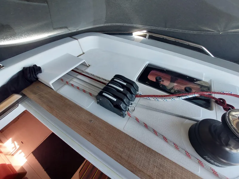 Slide: The Image of Storage compartment of 2013 Jeanneau Sun Odyssey 44 DS with anchor and supplies. - 27