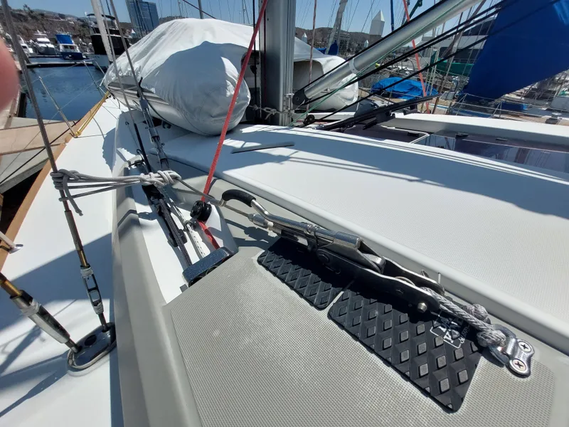 Slide: The Image of Interior view of 2013 Jeanneau Sun Odyssey 44 DS sailboat with control panel and storage bag. - 32