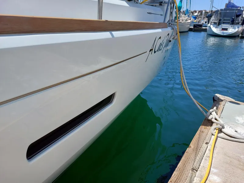 Slide: The Image of View from Jeanneau Sun Odyssey 44 DS, 2013 model, overlooking marina with sailboats. - 35