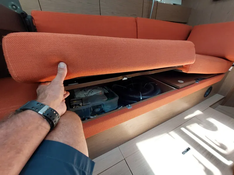 Slide: The Image of Sailboat Jeanneau Sun Odyssey 44 DS, 2013, docked in a marina under clear skies. - 45