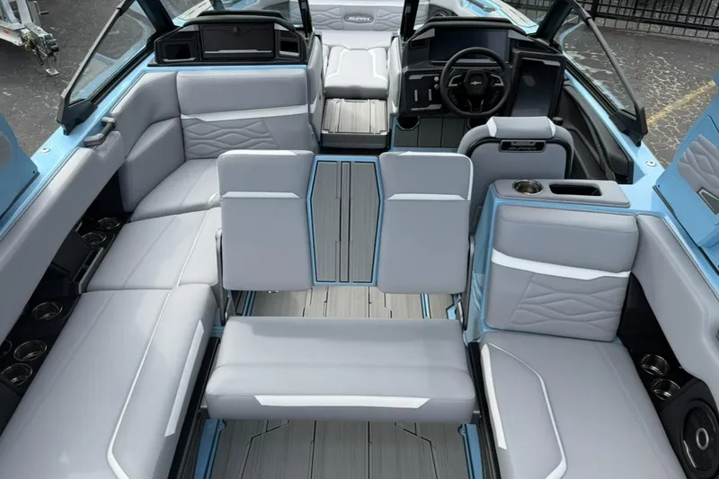 Slide: The Image of 2026 Supra SA 550 boat interior with modern seating and sleek design. - 21