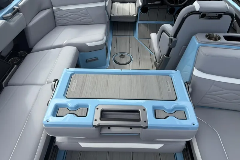 Slide: The Image of 2026 Supra SA 550 boat interior with luxurious seating and modern design. - 22