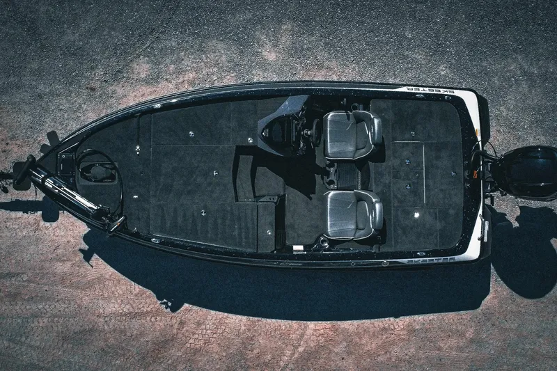 Slide: The Image of 2024 Skeeter ZX200 boat, aerial view, showcasing seating and deck layout. - 4