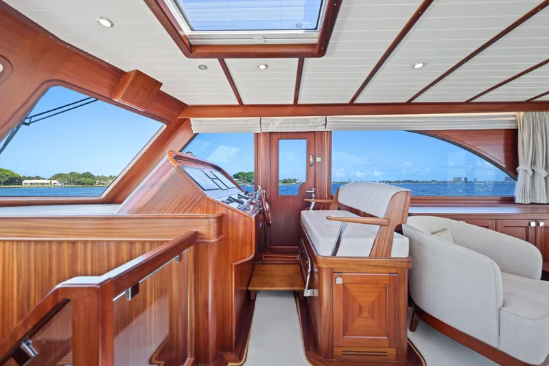 Slide: The Image of Elegant interior of 2023 Vicem 65 Classic yacht with wooden finishes and panoramic windows. - 25