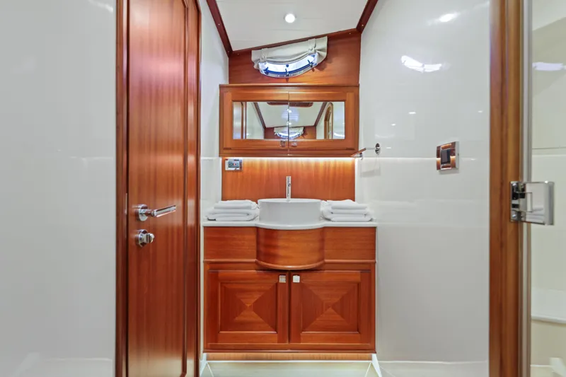 Slide: The Image of Luxurious bathroom interior of 2023 Vicem 65 Classic yacht with wooden cabinetry and modern fixtures. - 35