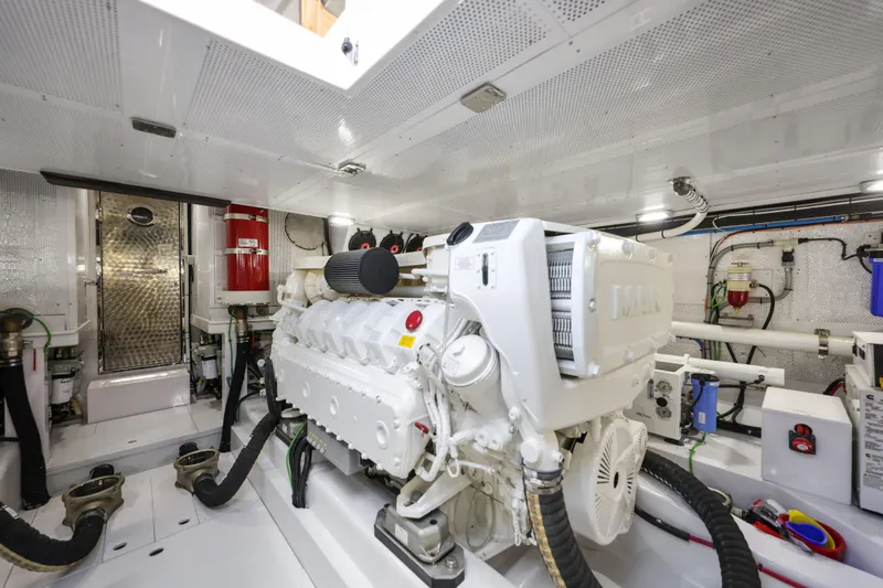 Slide: The Image of Engine room of 2023 Vicem 65 Classic yacht, featuring a MAN engine and modern equipment. - 40