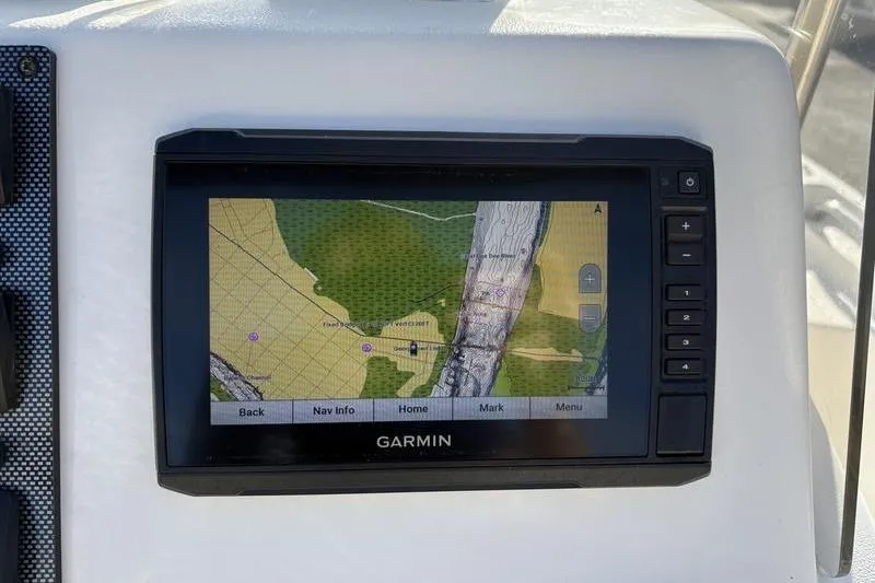 Slide: The Image of Garmin navigation system on Bulls Bay 2000 boat, 2025 model, displaying a detailed map. - 17