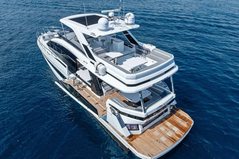 Slide: The Image of Luxury 2022 Galeon 640 Fly yacht cruising on open sea. - 14