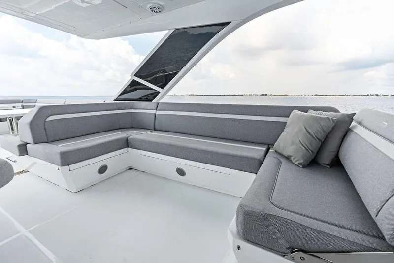 Slide: The Image of Luxurious seating area on 2022 Galeon 640 Fly yacht with ocean view. - 36