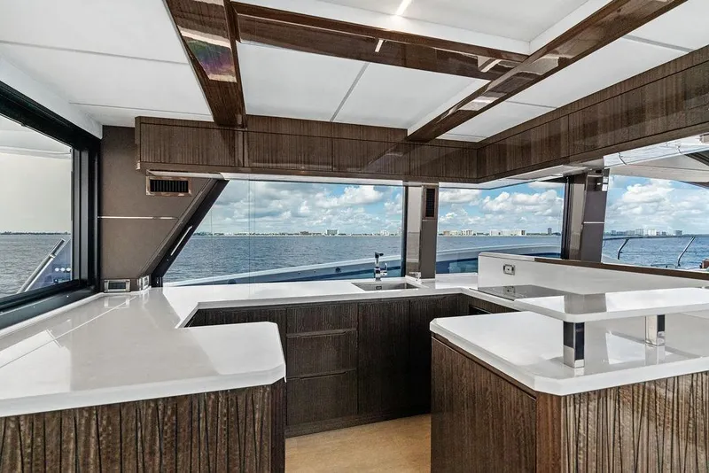 Slide: The Image of Luxurious interior of 2022 Galeon 640 Fly yacht with ocean view. - 60