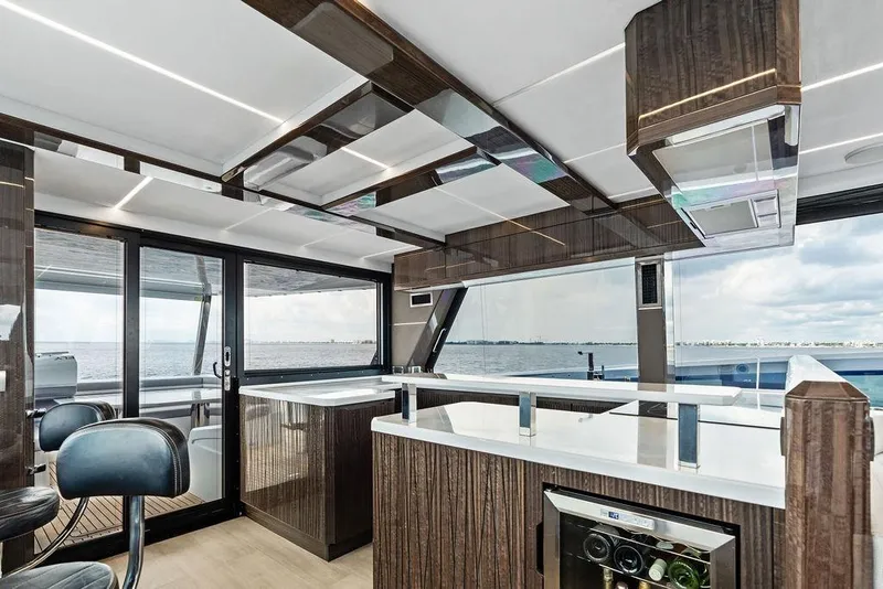 Slide: The Image of Luxurious interior of 2022 Galeon 640 Fly yacht with modern design and ocean view. - 61
