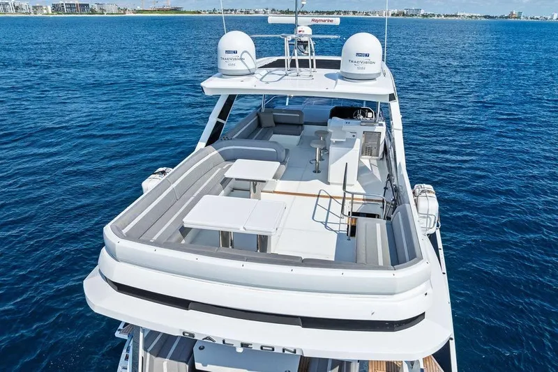 Slide: The Image of Luxurious 2022 Galeon 640 Fly yacht with spacious deck, cruising on open blue waters. - 7