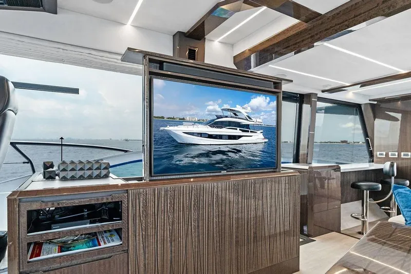 Slide: The Image of Luxurious interior of 2022 Galeon 640 Fly yacht with modern design and sea view. - 70