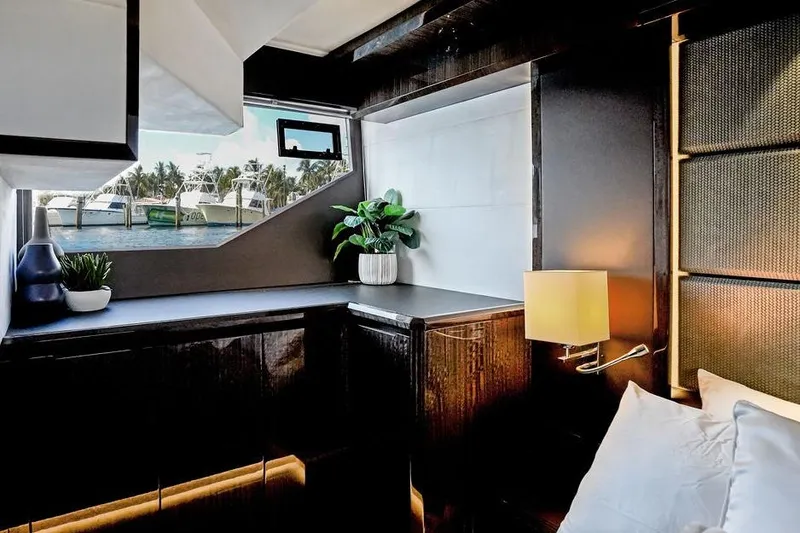 Slide: The Image of Luxurious interior of 2022 Galeon 640 Fly yacht with modern decor and waterfront view. - 84