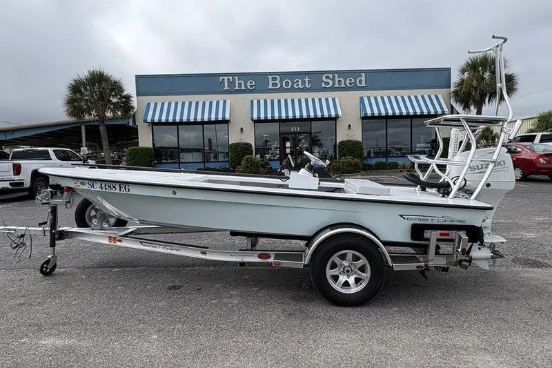 The Image of 2025 East Cape EVO boat on trailer outside The Boat Shed dealership. - 0
