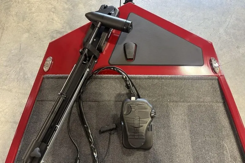 Slide: The Image of 2026 Tracker Bass Tracker Classic XL boat deck with trolling motor and foot pedal. - 5