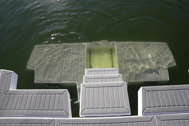 Slide: The Image of 2022 Cruisers 42 GLS swim platform submerged in water, viewed from above. - 11