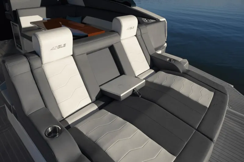 Slide: The Image of Luxurious seating on 2022 Cruisers 42 GLS yacht, featuring elegant design and comfort. - 14