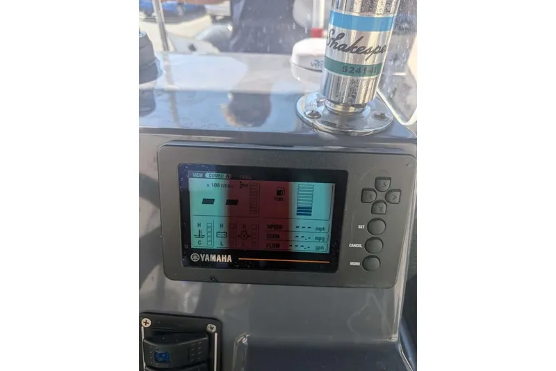 Slide: The Image of Yamaha display on Zodiac 20 boat dashboard, 2022 model, with Shakespeare antenna. - 6
