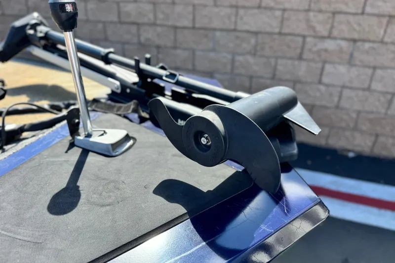 Slide: The Image of 2022 Tracker Pro 170 boat motor detail with propeller and mount. - 7