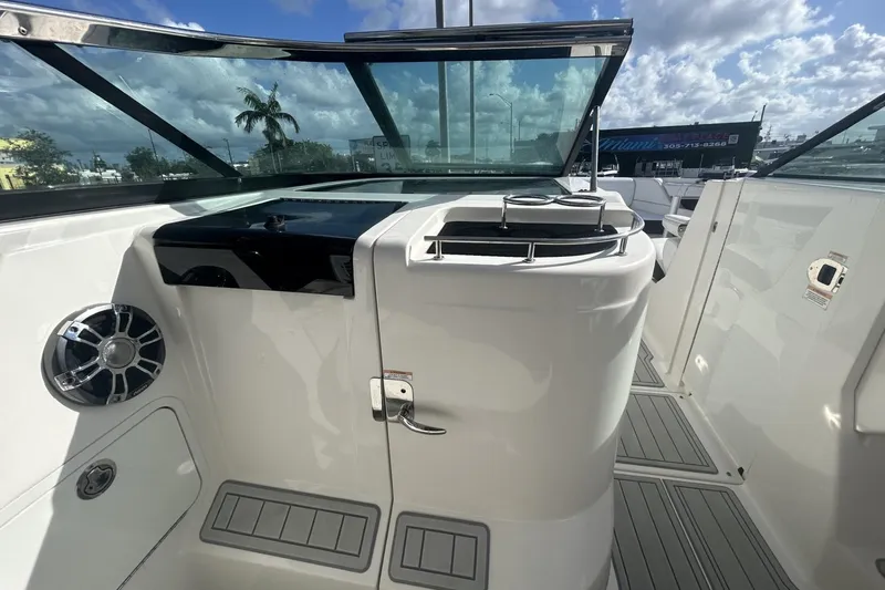 Slide: The Image of 2019 Sea Ray SLX 350 Outboard boat interior with sleek design and modern features. - 36