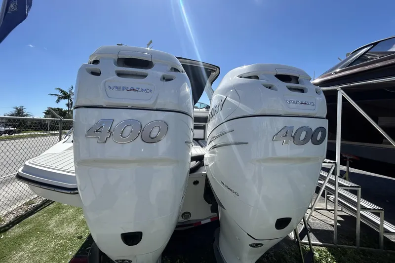 Slide: The Image of 2019 Sea Ray SLX 350 Outboard with twin Mercury Verado 400 engines. - 5