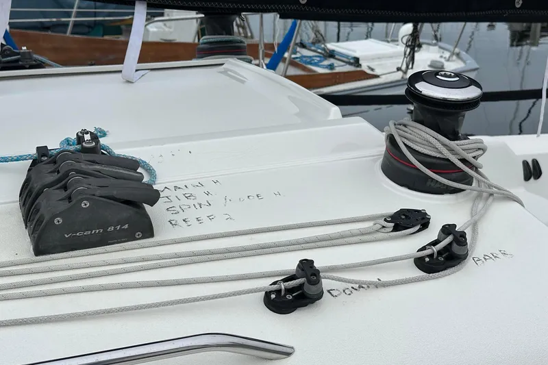 Slide: The Image of Deck of 2021 J Boats J99 sailboat with winch and rope clutches. - 10