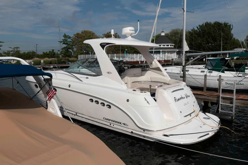 Slide: The Image of 2007 Chaparral Signature 350 yacht docked at marina, sunny day. - 1