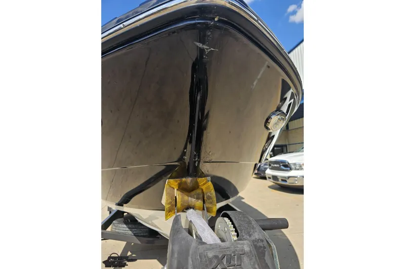 Slide: The Image of 2018 Monterey 238SS Super Sport boat on trailer, close-up of bow and hull. - 23