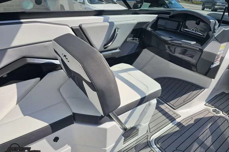 Slide: The Image of 2018 Monterey 238SS Super Sport boat interior with sleek seating and modern dashboard design. - 43