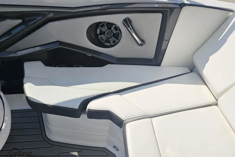 Slide: The Image of Interior seating of 2018 Monterey 238SS Super Sport boat with sleek design and speaker. - 49