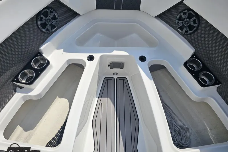 Slide: The Image of Interior of 2018 Monterey 238SS Super Sport boat with cup holders and speakers. - 65