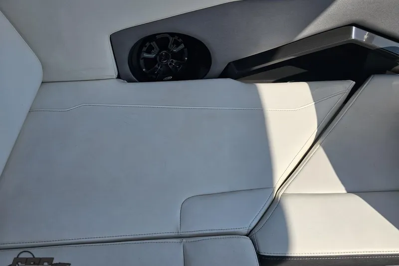 Slide: The Image of Interior seating of 2018 Monterey 238SS Super Sport boat with speaker detail. - 75